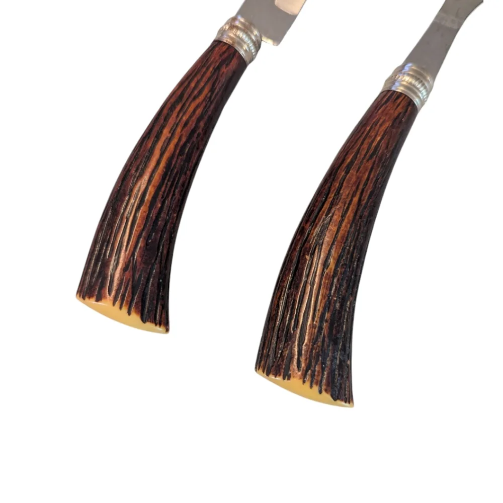 50s Washington Forge Carving Set Shiefeid Mirilium Stainless Steel Faux Antler